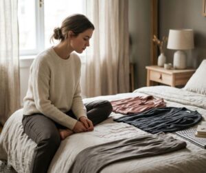 Mujer reflexionando sobre su imagen personal mientras espera el cuerpo ideal — vida en pausa | Imagen Sin Filtros® Alejandra Angulo
